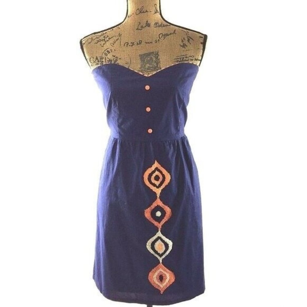 Judith March Dress Large Navy Blue Orange Scallop Trim Retro Pockets Corset Cute
